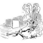 Grafica vectoriala de femeie pe podea şi pe foc